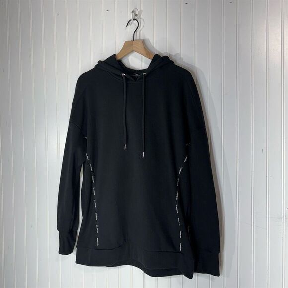 Bebe Sport Black Hoodie 2X Plus Size Logo Tape Athleisure Streetwear Y2K Core - Picture 1 of 7